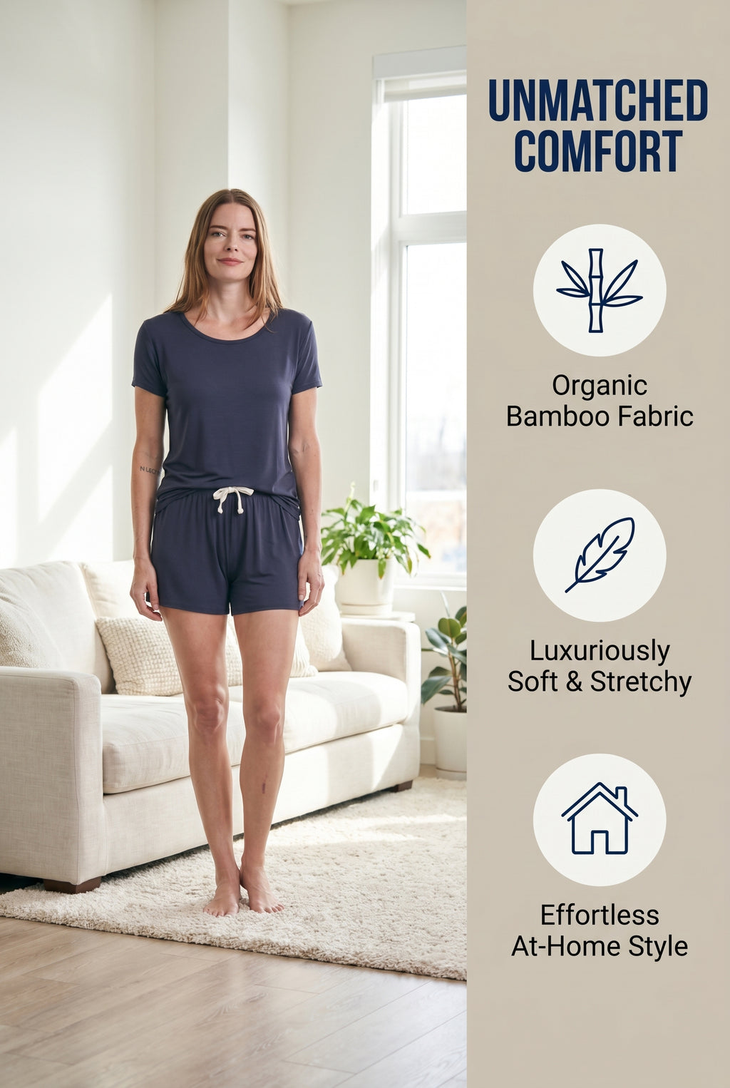 Women’s Bamboo Lounge Set - Lounge T-Shirt + Lounge Shorts