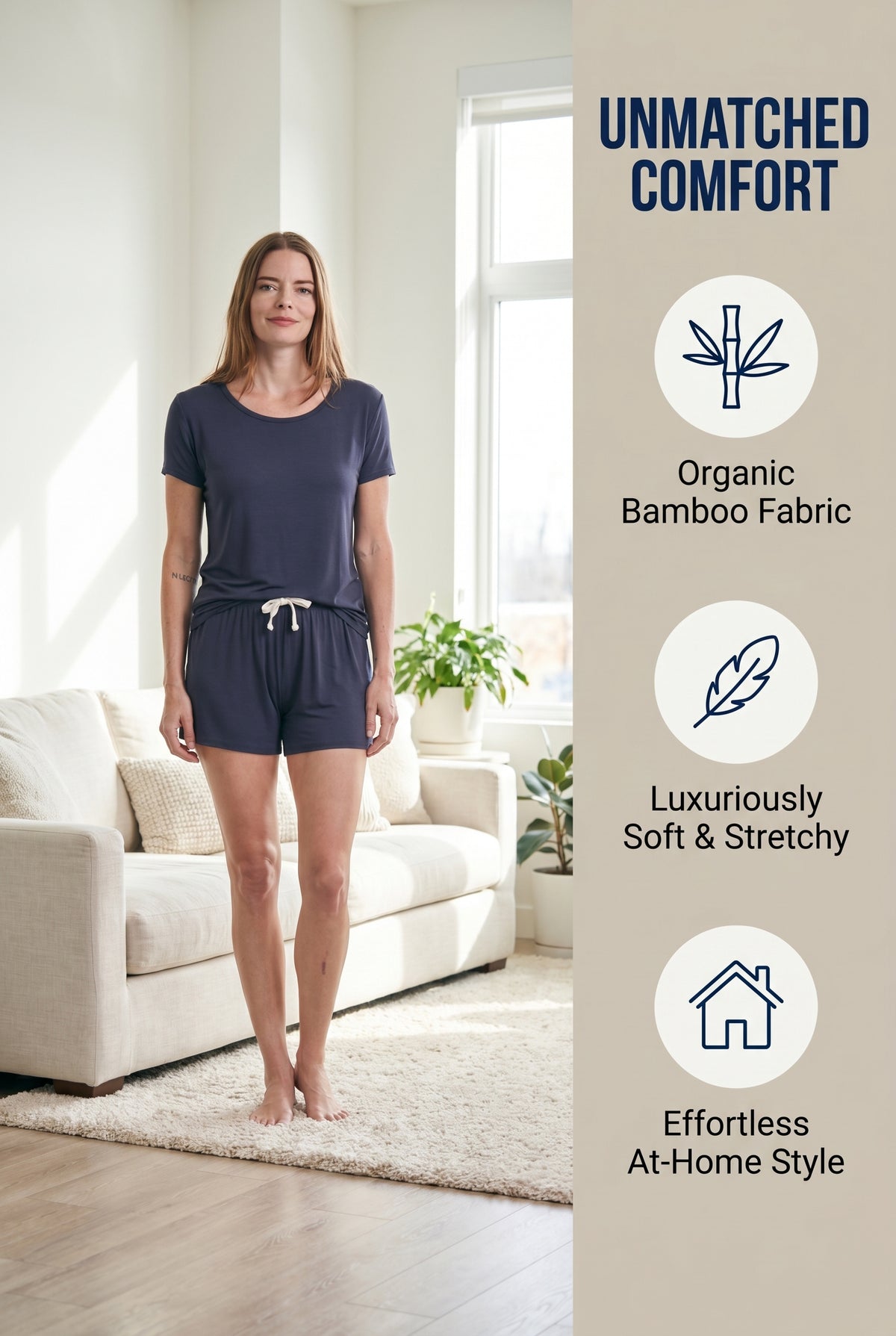 Women’s Bamboo Lounge Set - Lounge T-Shirt + Lounge Shorts